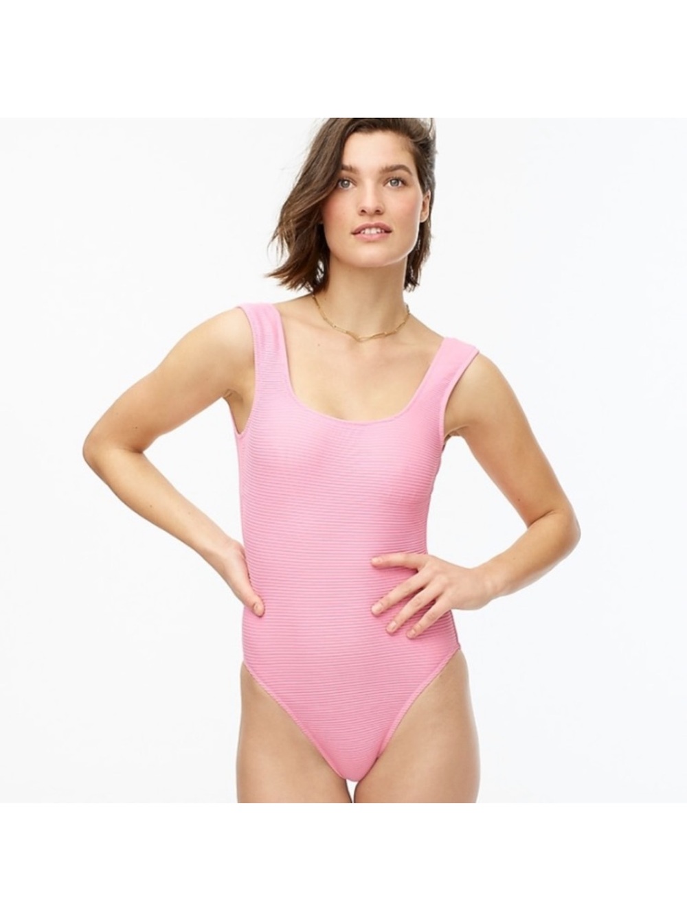 J crew ribbed square neck one piece swimsuit size 16 pink